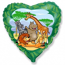 Фольгированное сердце "Друзья в джунглях, Зеленый 46 см "